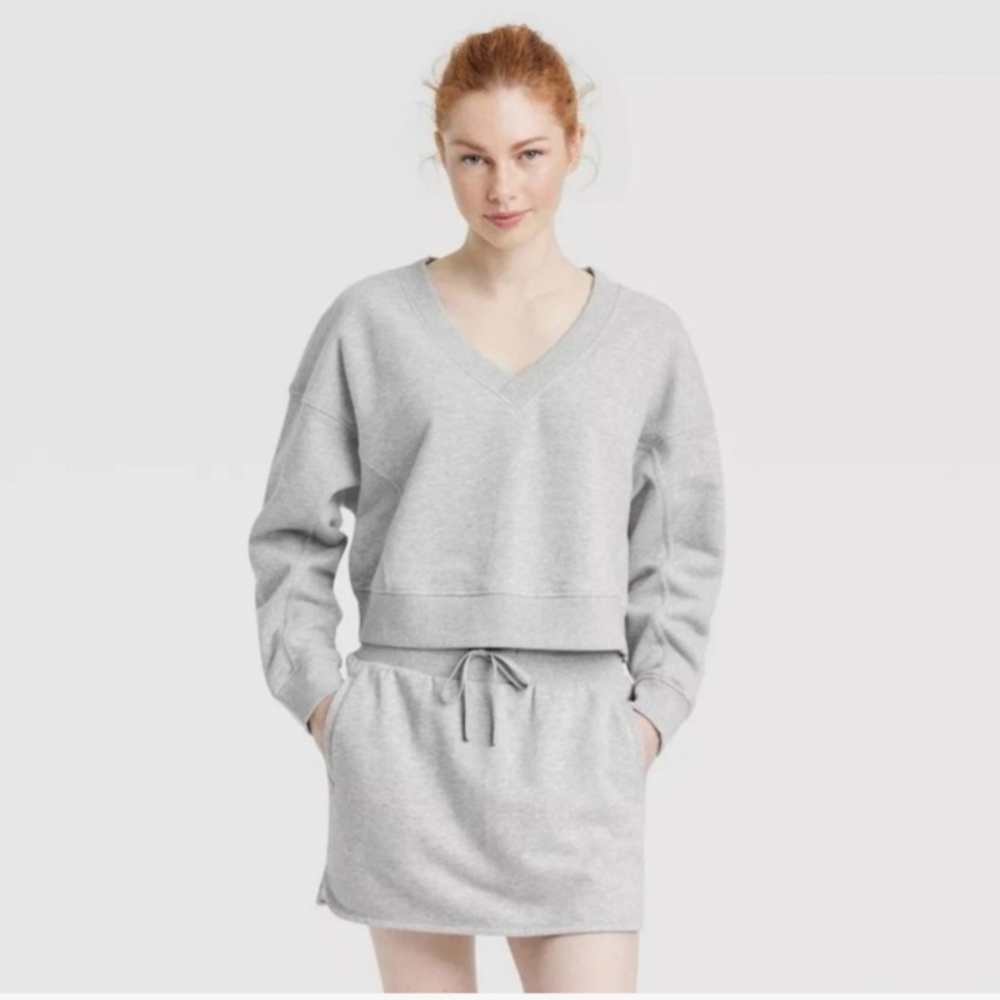 Women's FrenchTerry VNeck Sweatshirt- JoyLab Heathered Gray M
